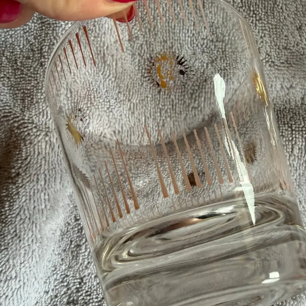 Fred Press Atomic Sunburst 1950s MCM Whiskey Cocktail Glasses Pink